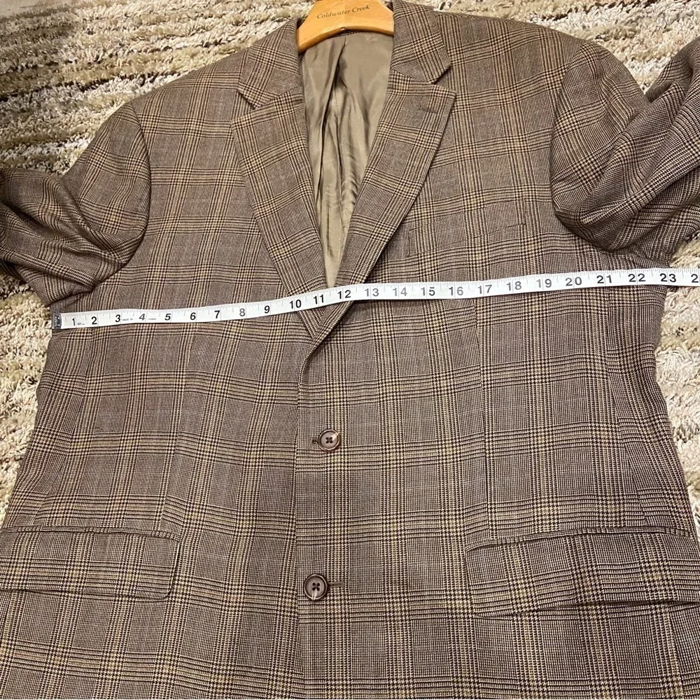 Lauren Ralph Lauren 44R Blazer Wool Silk Brown Glen Plaid Jacket